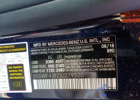 2018 Mercedes-Benz C 300 from USA, damaged, VIN 55SWF4JB2JU279520